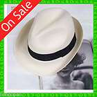 Vintage Braid Straw Trilby Panama Fedora Cowboy Hat WHT