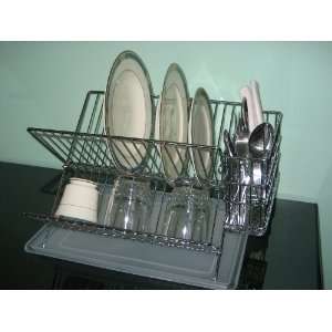 Folding Steel Kitchen Dish Drainer Rack with Utensil Holder  