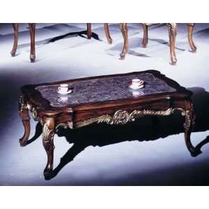  Marble top coffee table with cherry finish wood and gold 