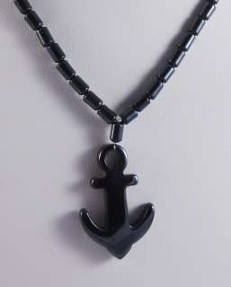 One New Hematite Necklace With an Anchor Pendant #N1077  