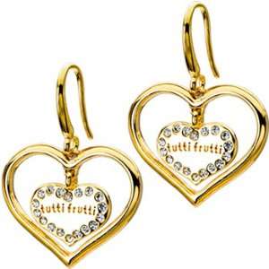 Tutti Frutti Gold Tone Cubic Zirconia Dual Heart Earrings