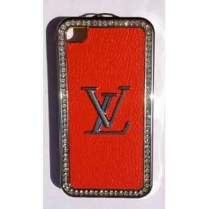  Luxury Designed Bling Iphone 4 Case Red Leather and Silver 