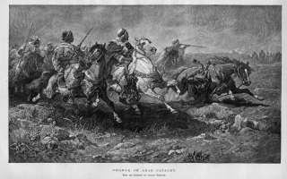 HORSES, CHARGE OF ARAB CAVALRY, ANTIQUE 1882 ARABIAN  