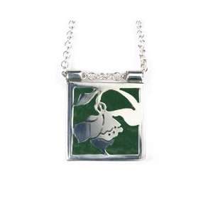  Silver Daffodil Stained Glass Necklace Forest Green 