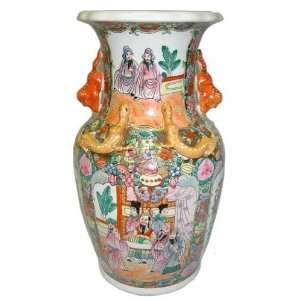  Classic Chinese Rose Medallion Vase   Hand Painted, 14H 