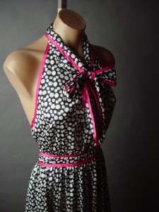   Retro 50s Style Black White Halter Tie Neck Rockabilly Dress M  