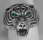   real Sterling silver 925 Emerald eyes Tiger Ring Lion Jewelry Any size
