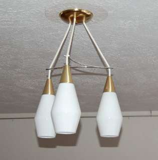   Century / Danish Modern 3 Pendant Lights Frosted Glass Ceiling Fixture