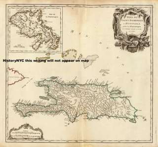 1750 BEAUTIFUL FRENCH MAP HISPANIOLA HAITI DOMINICAN RP  