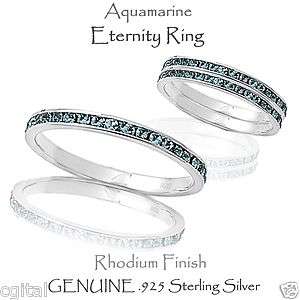 Aquamarine Eternity Ring, Sterling Silver Sizes 2  10  