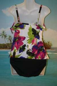 FLORAL CROSSOVER TANKINI BRIEFS 16 16W SWIMSUIT 2PC  