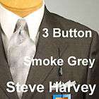 46L Suit STEVE HARVEY 3 Button Smoke Gray Check Mens Suits 46 Long 