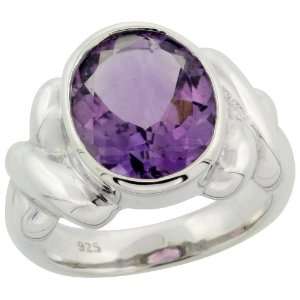 Sterling Silver 12x10mm Oval Natural Amethyst Large Stone Ring, 17/32 