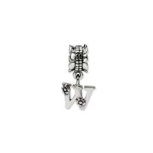 Letter W, Dangle Charm in Sterling Silver for Pandora, Kera and other 