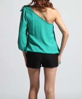  Cute One Shoulder Slit 3/4 Sleeve Chiffon BLOUSE W/ Bow Casual TOP 
