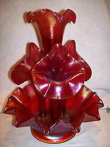 FENTON RUBY RED CARNIVAL GLASS EPERGNE  