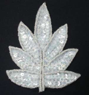 White Maple Leaf BEADED SEQUIN APPLIQUE wow  