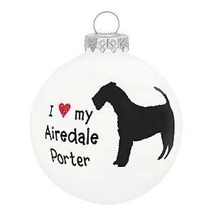  Personalized I ♥ My Airedale Terrier Glass Ornament 