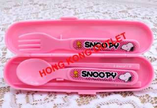 Peanuts Snoopy Spoon Fork Chopsticks + Case Set B77b  