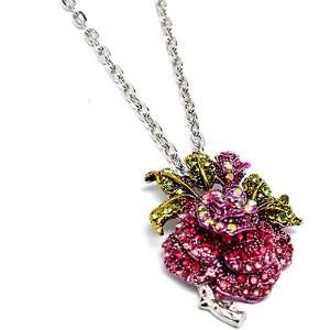   Rose Flower Charm Pendant 24 Inch Long Necklace Fashion Jewelry