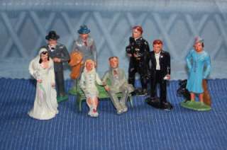 Vintage Barclay Grey Iron LOT Lead 8 Figures Figurines Train G Scale 