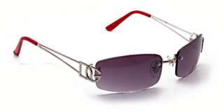 WOMENS WIRE FRAME DG SUNGLASSES RIMLESS LENSE RED TIPS A5  