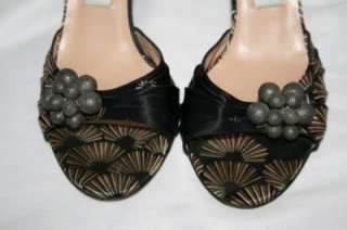737 JIMMY CHOO Black Print Heels Sandals Shoes 38 7.5  