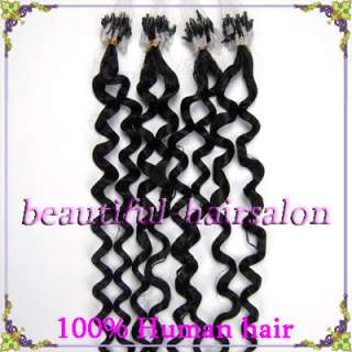 Curly 20Loop micro rings Remy human hair extension100S#1B black with 
