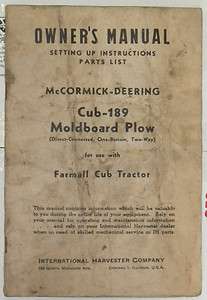 McCormick Deering Moldboard Plow Owners Manual International 