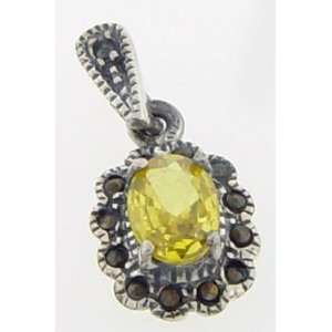  Yellow CZ Pendant with Marcasite Stones   Small Charm Style Jewelry