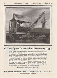1920 John F Byers Machine Co Ravenna OH Ad Auto Crane  