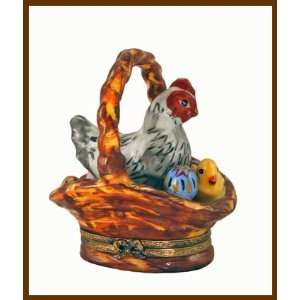  Chicken, Chick & Egg in Basket French Limoges Box