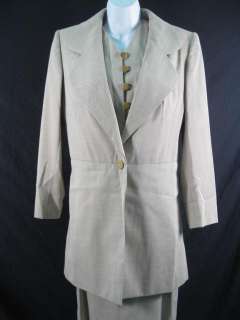 DESIGNER Gray Tan 3Pc Blazer Shirt Skirt Suit Outfit 42  