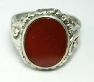 Antique .835 Coin Silver Red Carnelian Mens Ring Size 10.5 LQQK NO 