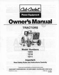 CUB CADET Model 1204 1210 1211 Owners Operators Manual  