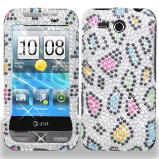 New AT&T HTC F8181 Freestyle Phone Rainbow Leopard Bling Stone Hard 