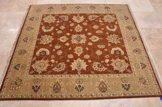 FOOT SQUARE AREA RUG HAND KNOTTED RUST BROWN JAIPUR  