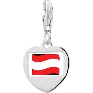  925 Sterling Silver Austria Flag Photo Heart Frame Charm 