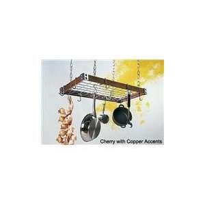  Cherry Wood Rectangle Pot Rack, Copper Accents   by Rogar 