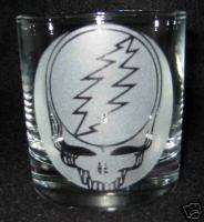 Grateful Dead Skull Logo Etched Glass 4 Rocks Glasses  