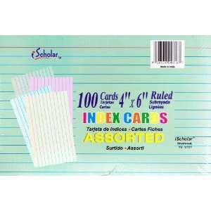  iScholar Index Cards, Assorted Colored, Ruled, 4 x 6 