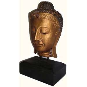  11 inch high Thai style wooden head of the Buddha
