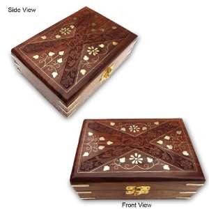  Wooden Jewelry Box With Hand Carving & Brass Engraved 