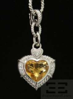   Sterling Silver & Jeweled Canary Crystal Heart Necklace, NEW  