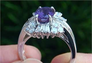 GIA Certified 4.21 ct Natural Purple Sapphire Diamond Engagement Ring 