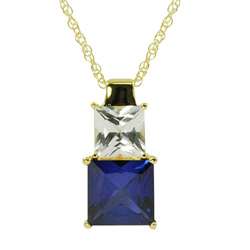 14 karat Gold over Silver Blue and White Sapphire Necklace   