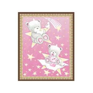  Baby Bear Hugs Pink Girl Nursery Quilt Cotton Fabric Panel 