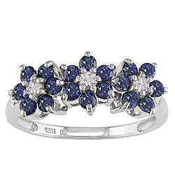 10k White Gold Blue Sapphire Flower Ring  