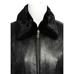 Nuage Womens Faux Fur Collar Leather Jacket  