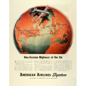   World Globe International Route Map Plane   Original Print Ad Home